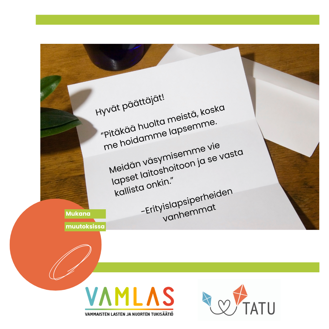 Kuvassa on kirje päättäjille jossa on sama teksti kuin jutussa